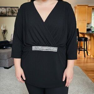 NWT 727 Trend black blouse sz 3X with embellished waist accents
